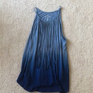 Blue Ombré and Fringe Shift Tank- American Eagle